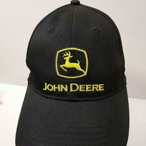 John Deere Hat Black Yellow Lettering Snap Back